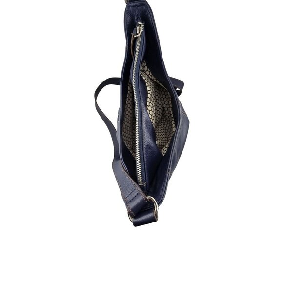 Brighton Vintage Navy Leather Crossbody Bag Embossed Detail & Adjustable Strap - Picture 12 of 16